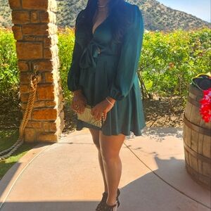 Baltic born emerald green satin dress